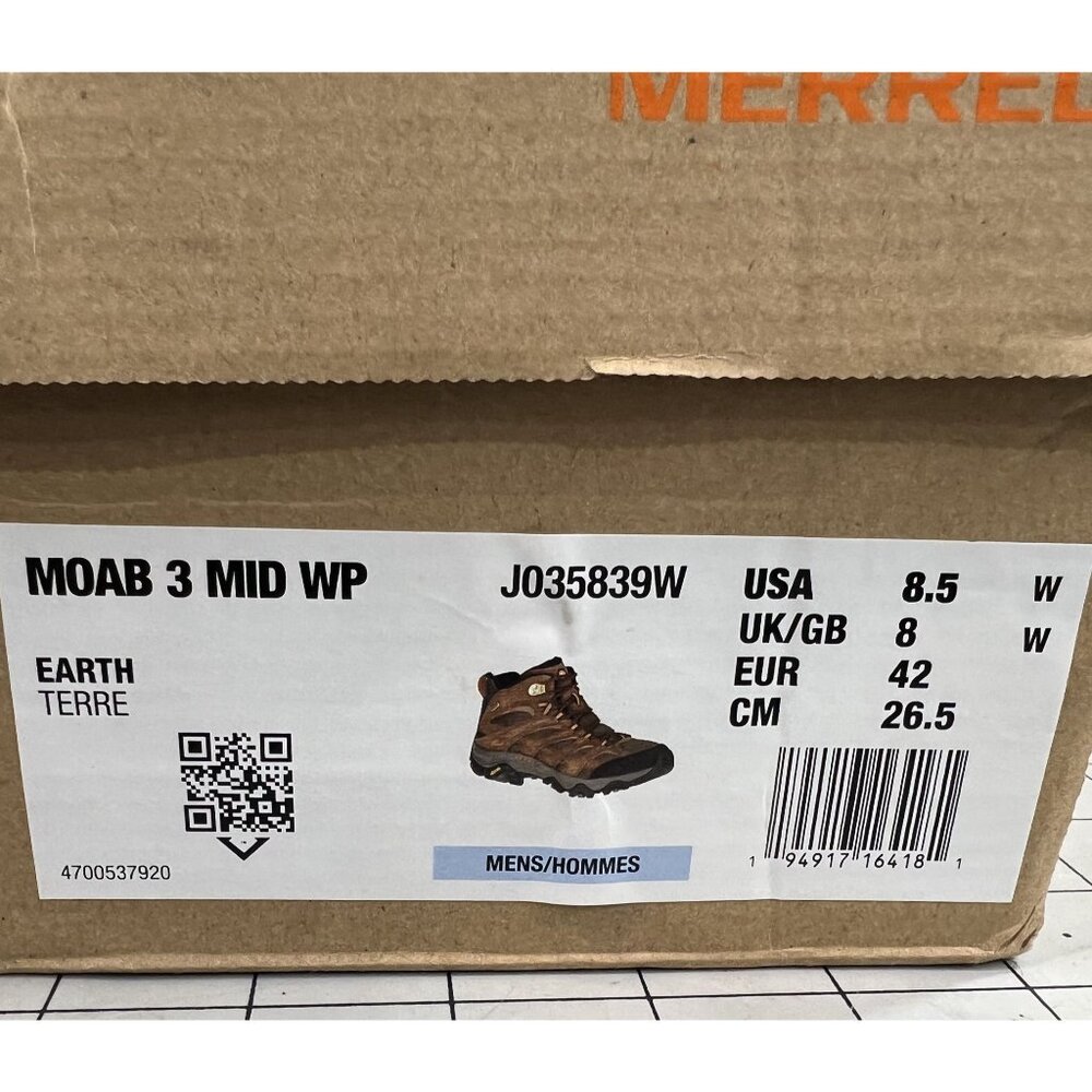Merrell Moab 3 Mid Waterproof Hiking Boots Men's Sz. 8.5 Wide (EE) New - Picture 4 of 8
